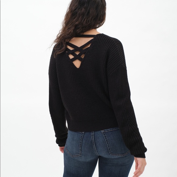 Cross-cross back detail black sweater - Picture 1 of 7